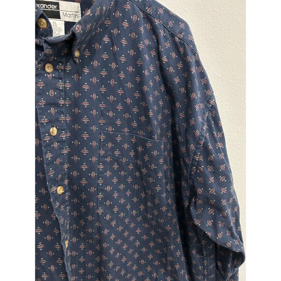 Alexander Martin Button-Up Shirt Navy Blue Floral Print Cotton Long Sleeve Sz XL - Picture 4 of 8